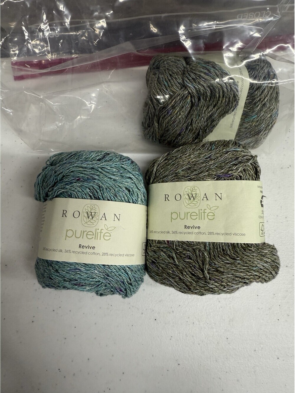 Rowan ‘Purelife’ Recycled Silk, Cotton, Viscose Shades Grit & Scree 2 Skein Lot
